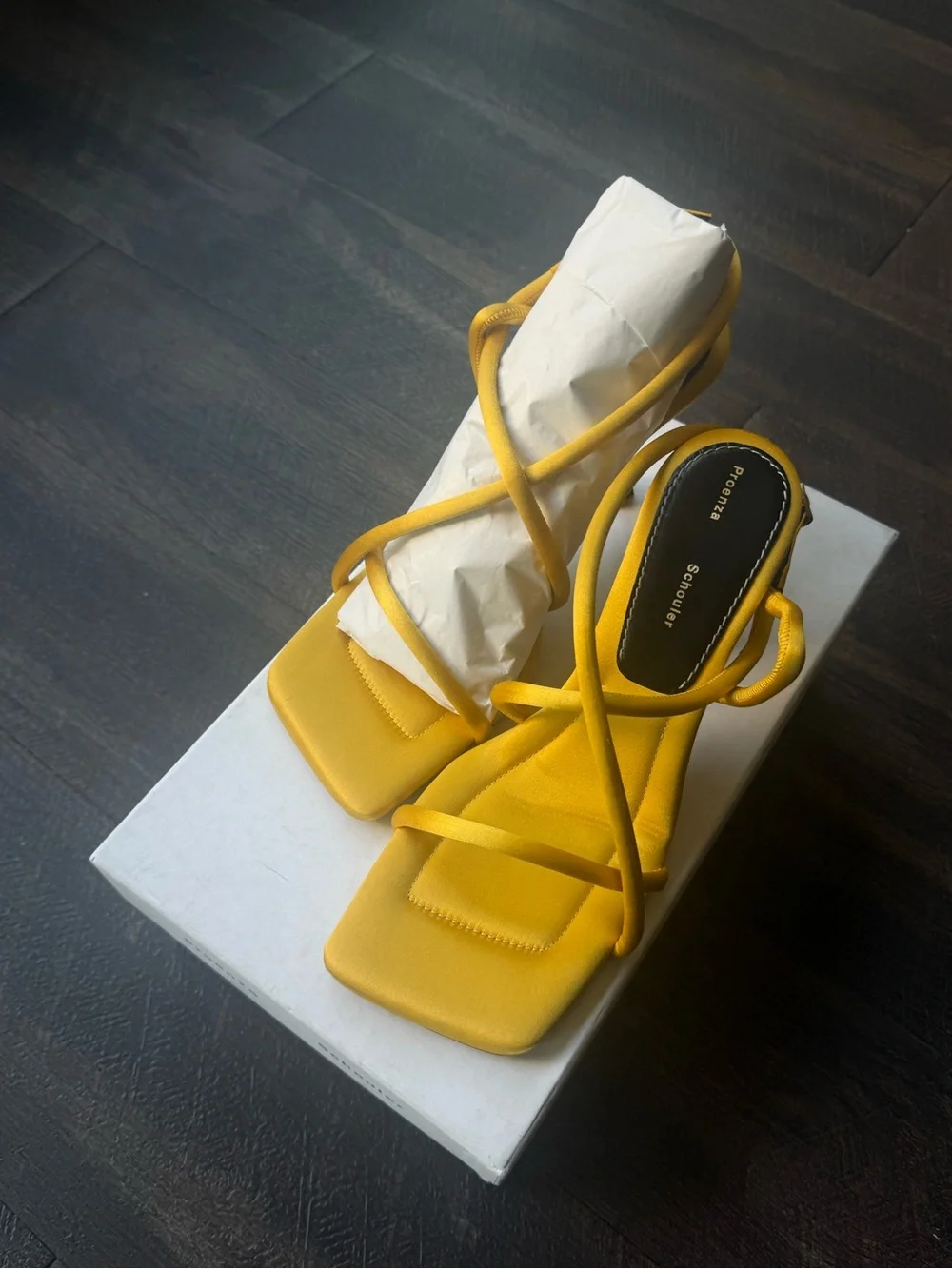 Proenza Schouler Raso Yellow Strappy Square-Toe Sandals 39 NWT